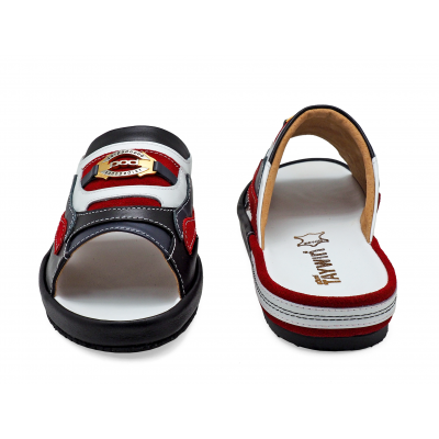 Men Sandals SKF-37 Black-Navy-White Nappa-Red Suede (เหลดใหม่ปีกโค้ง)